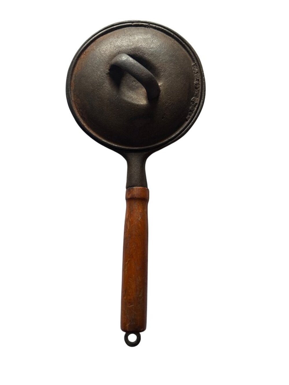 Vintage Cast Iron Sauce Pan With Lid & Wooden Handle 01 Marked Collectible